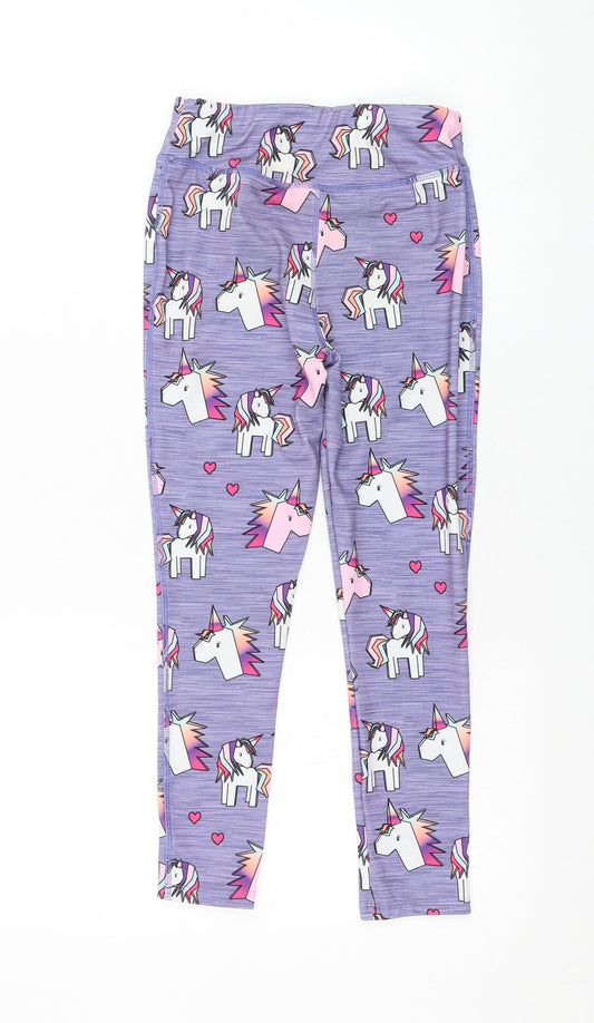 NEXT Girls Purple Polyacrylate Fibre Jogger Trousers Size 9 Months Regular Pullover - Unicorn, Leggings