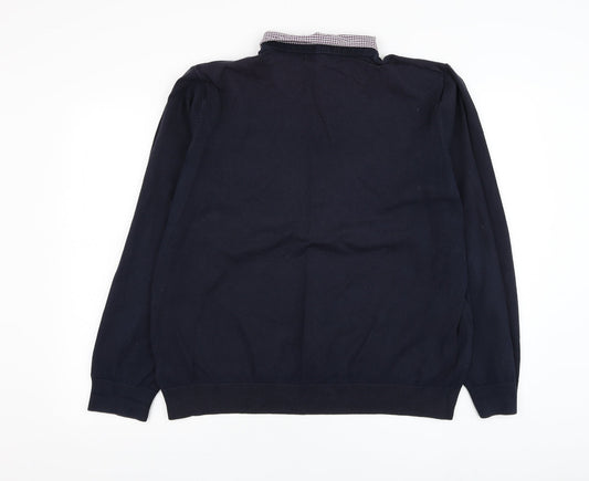 Marks and Spencer Mens Blue Collared Cotton Pullover Jumper Size XL