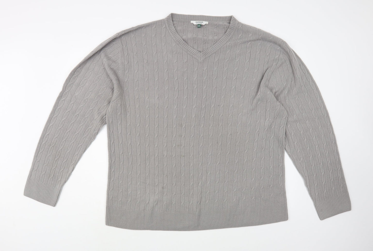 Harbour Classic Mens Grey V-Neck Acrylic Pullover Jumper Size 2XL