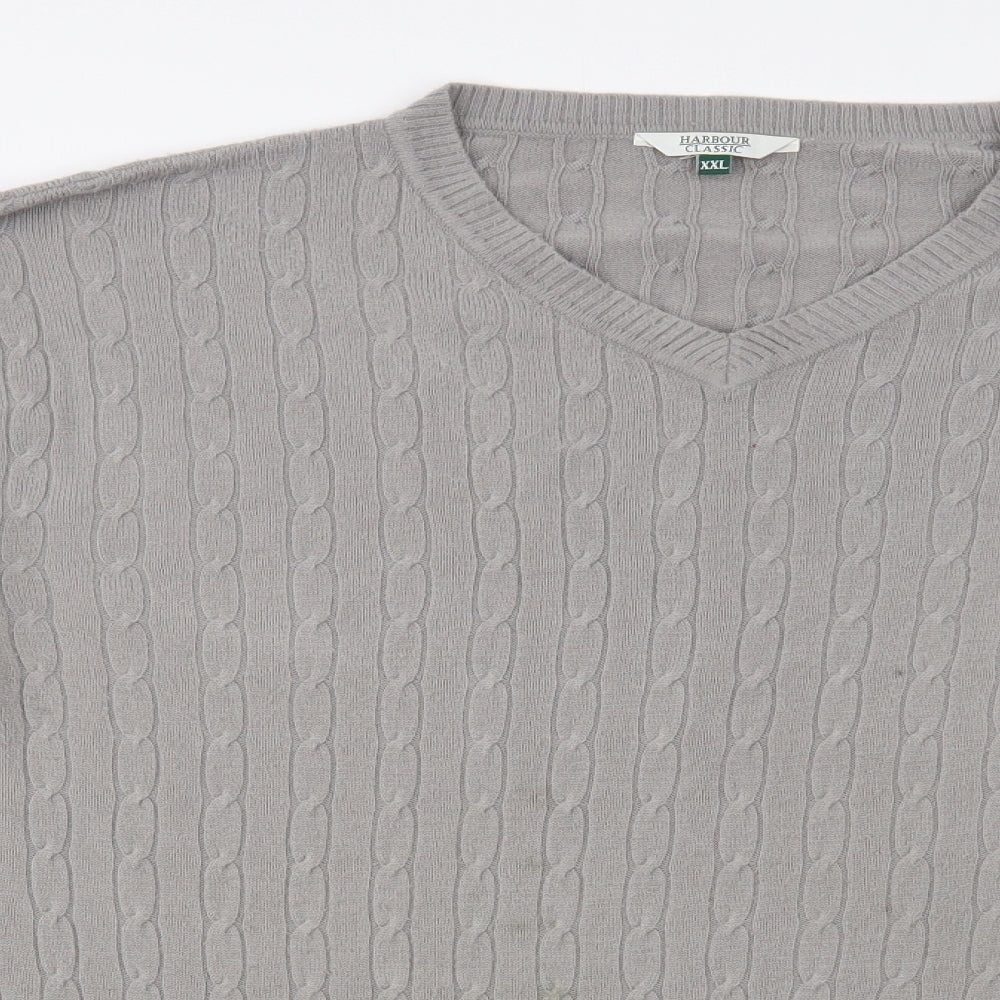 Harbour Classic Mens Grey V-Neck Acrylic Pullover Jumper Size 2XL