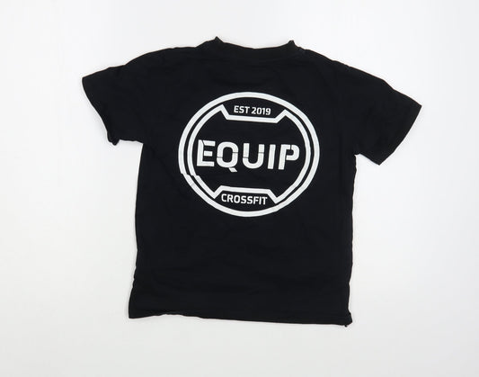 Equip Boys Black Cotton Basic T-Shirt Size 9-10 Years Crew Neck Pullover