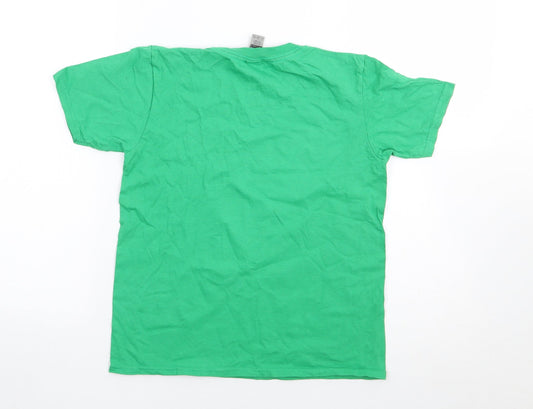Gildan Boys Green 100% Cotton Jersey T-Shirt Size L Crew Neck Pullover - Ireland