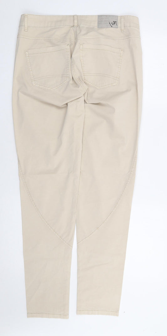 I Say Womens Beige Cotton Chino Trousers Size 38 L31 in Regular Zip