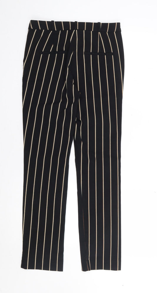 Mango Womens Black Striped Viscose Trousers Size 8 L27 in Regular Zip