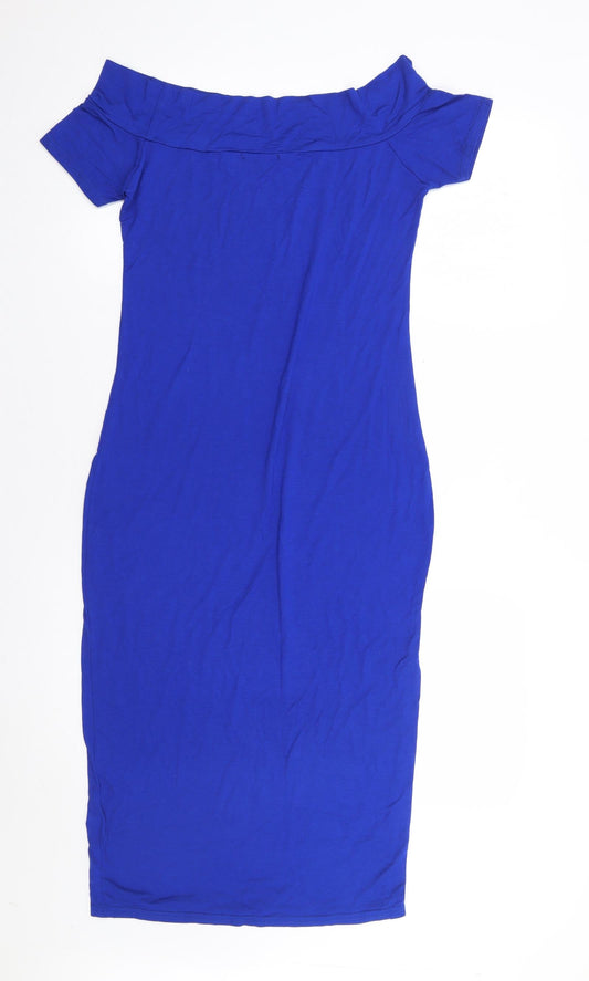 Style Womens Blue Viscose Bodycon Size S Off the Shoulder Pullover