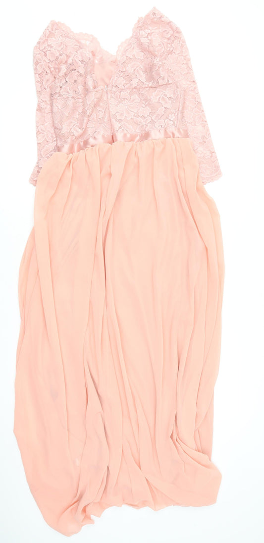 Preworn Womens Pink Polyester Ball Gown Size M V-Neck