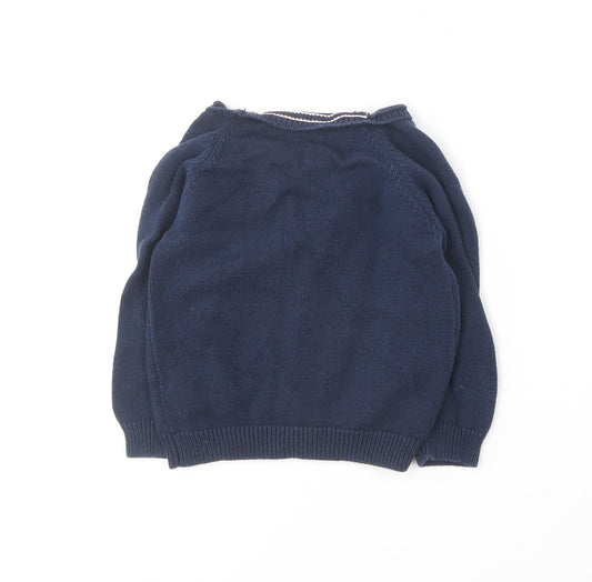 Preworn Girls Blue Round Neck Cotton Cardigan Jumper Size 3 Years