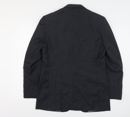 George Mens Black Striped Polyester Jacket Suit Jacket Size 38