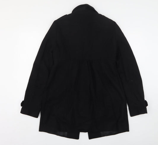 H&M Womens Black Overcoat Coat Size 10 Button