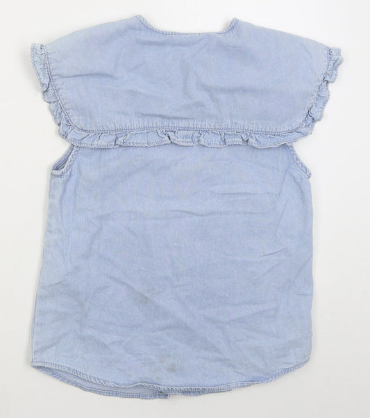 Denim Co Womens Blue Cotton Basic Button-Up Size 10 Crew Neck