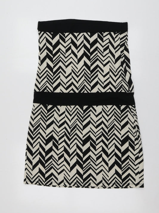 Warehouse Womens Beige Geometric Polyester A-Line Size 14 Square Neck