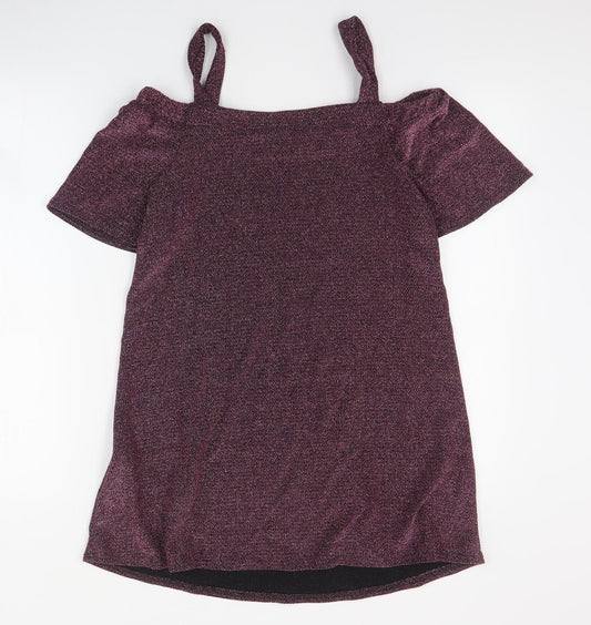New Look Womens Pink Nylon Shift Size 6 Square Neck Pullover