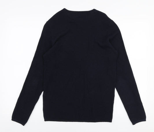 Zara Mens Blue Round Neck Cotton Pullover Jumper Size S