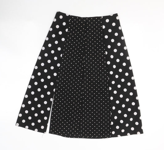 Preworn Womens Black Polka Dot Polyester A-Line Skirt Size 28 Zip