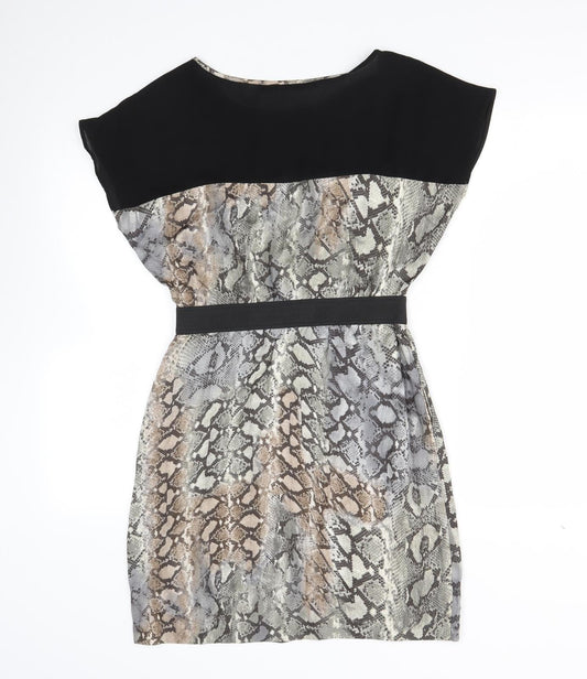 Zara Womens Black Animal Print Viscose Fit & Flare Size S Scoop Neck