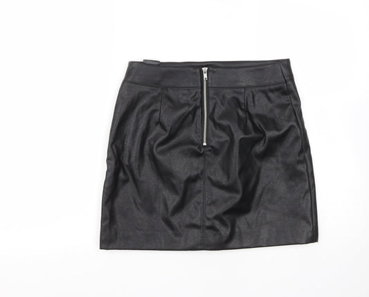 H&M Womens Black Polyester A-Line Skirt Size 10 Tie