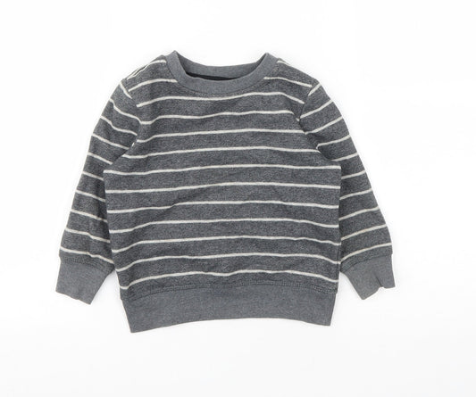 George Boys Grey Striped Cotton Pullover Sweatshirt Size 2 Years