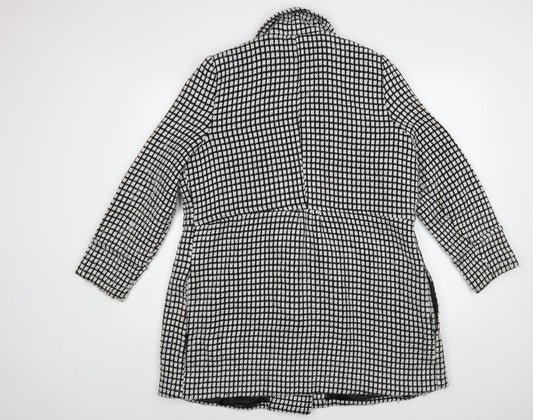 Samya Womens Black Check Pea Coat Coat Size 16 Button