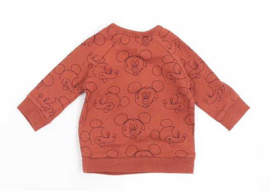 George Baby Brown Geometric Cotton Pullover Jumper Size 0-3 Months Snap - Mickey Mouse Disney