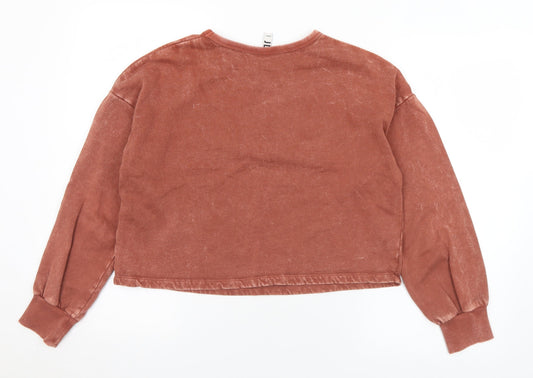JDY Womens Brown Cotton Pullover Sweatshirt Size S - Degasus Tour. Cropped. Distressed effect