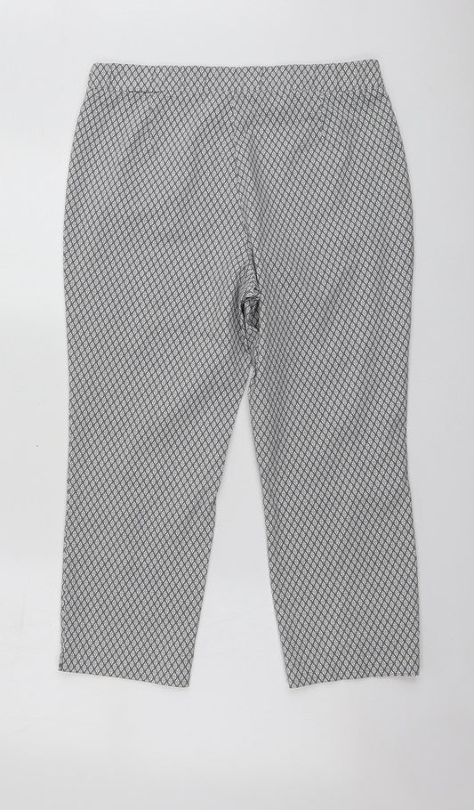 Preworn Womens Grey Geometric Viscose Chino Trousers Size 16 L22 in Regular
