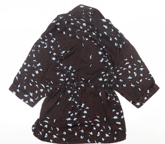River Island Womens Brown Animal Print Polyester A-Line Size 8 Collared Button