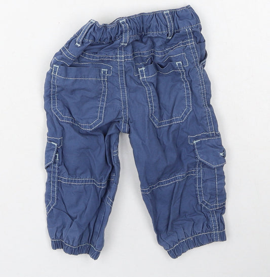 Marks and Spencer Boys Blue Cotton Cargo Trousers Size 6-9 Months