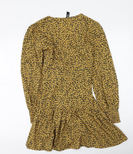 influence Womens Yellow Floral Polyester Wrap Dress Size 6 V-Neck