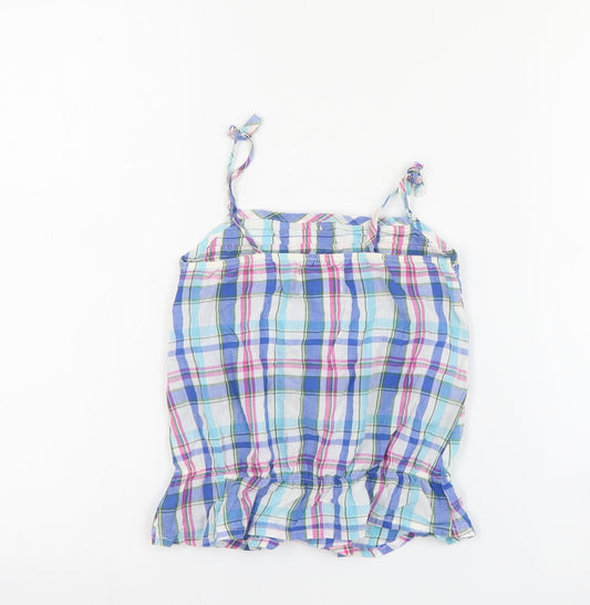 NEXT Girls Blue Plaid Cotton Basic Tank Size 6 Years Round Neck Pullover