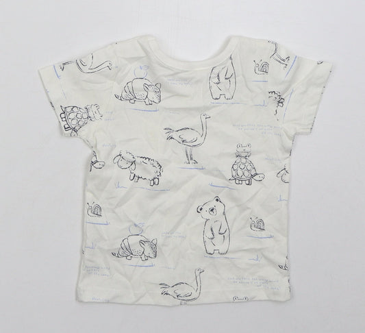 George Boys White Cotton Basic T-Shirt Size 6-9 Months Crew Neck Pullover - Animals