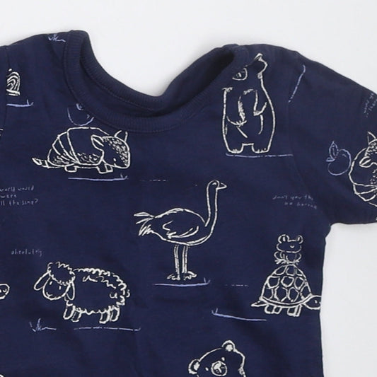 George Boys Blue Cotton Basic T-Shirt Size 6-9 Months Crew Neck Pullover - Animals