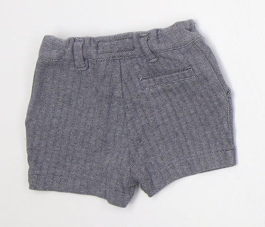 NEXT Boys Blue Herringbone Cotton Cropped Trousers Size 6-9 Months Button