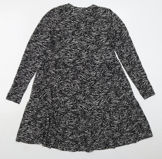 F&F Womens Black Animal Print Viscose A-Line Size 10 Crew Neck Pullover