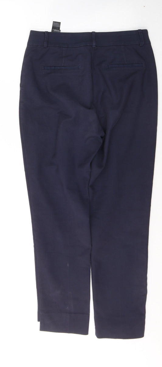 Marks and Spencer Womens Blue Cotton Trousers Size 8 L26.5 in Regular Button
