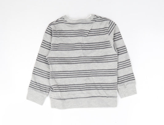 Dunnes Boys Grey Round Neck Striped Cotton Pullover Jumper Size 5 Years Pullover