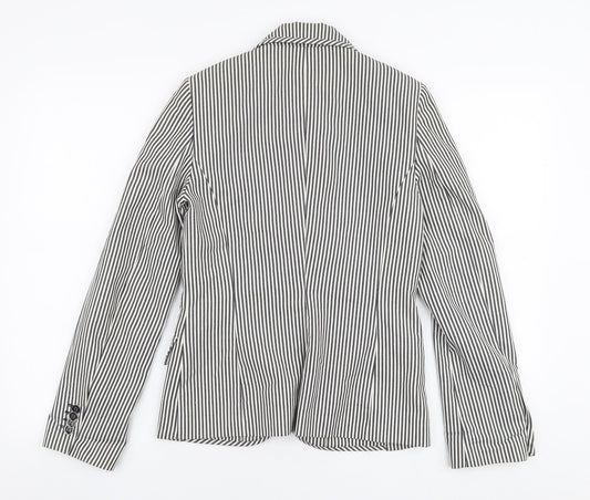 MNG Womens White Striped Jacket Blazer Size 8 Button
