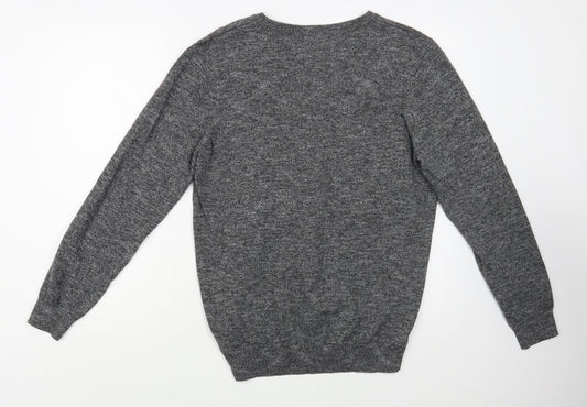 M&Co Mens Grey V-Neck Cotton Pullover Jumper Size M