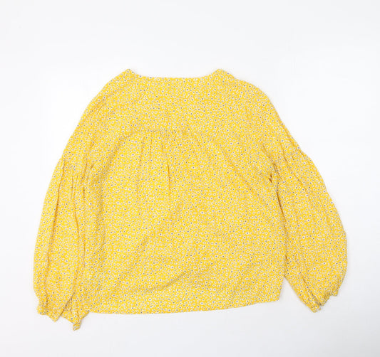 Gap Womens Yellow Floral Modacrylic Basic Blouse Size XS V-Neck