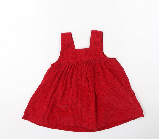 Samara Girls Red Spotted Cotton Pinafore/Dungaree Dress Size S Square Neck