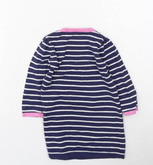 George Girls Blue Striped Cotton Jacket Dress Size 9-12 Months Round Neck