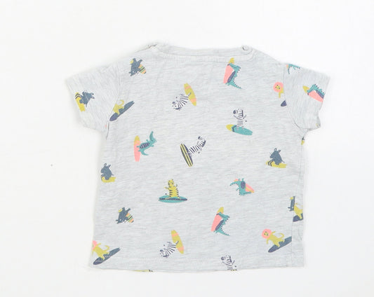 Inextenso Boys Grey Geometric Cotton Basic T-Shirt Size 6-9 Months Round Neck Pullover