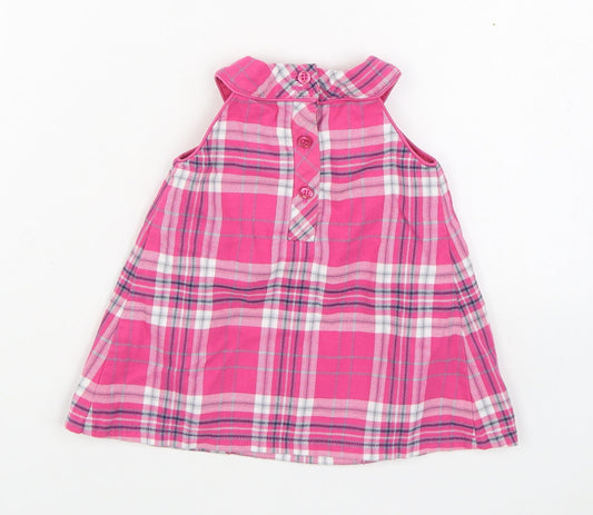 NEXT Girls Pink Plaid Cotton Trapeze & Swing Size 3-6 Months Round Neck Button
