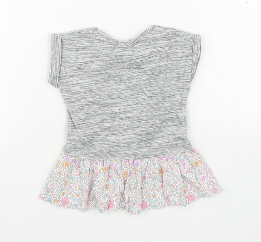 NEXT Girls Grey 100% Cotton T-Shirt Dress Size 3-6 Months Round Neck Pullover