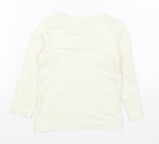 NEXT Girls Ivory 100% Cotton Basic T-Shirt Size 3 Years Boat Neck Pullover