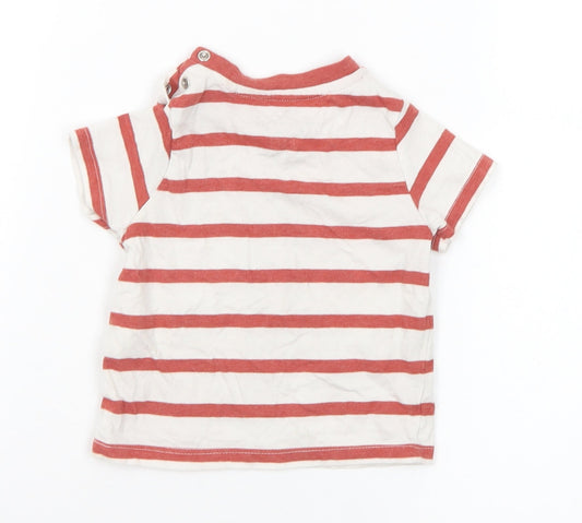 F&F Boys Brown Striped Cotton Basic T-Shirt Size 6-9 Months Round Neck Snap