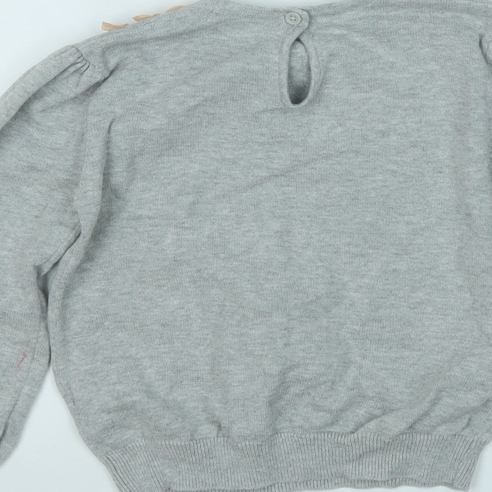 Autograph Girls Grey Round Neck Acrylic Pullover Jumper Size 6-7 Years