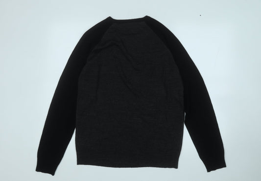 Brave Soul Mens Black Round Neck Acrylic Pullover Jumper Size M
