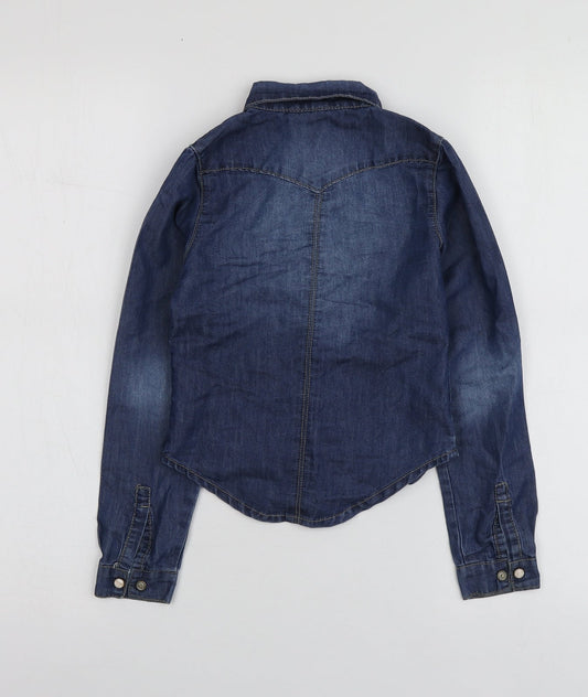 name it Girls Blue Cotton Basic Button-Up Size 5 Years Collared