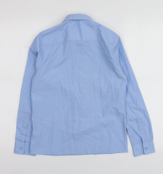 M&S Boys Blue Polyester Basic Button-Up Size 11-12 Years Collared
