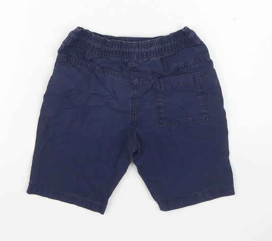 Marks and Spencer Boys Blue 100% Cotton Cargo Shorts Size 7-8 Years Regular Tie